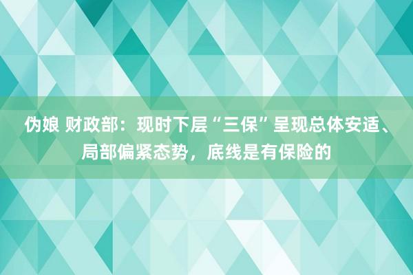 伪娘 财政部：现时下层“三保”呈现总体安适、局部偏紧态势，底线是有保险的